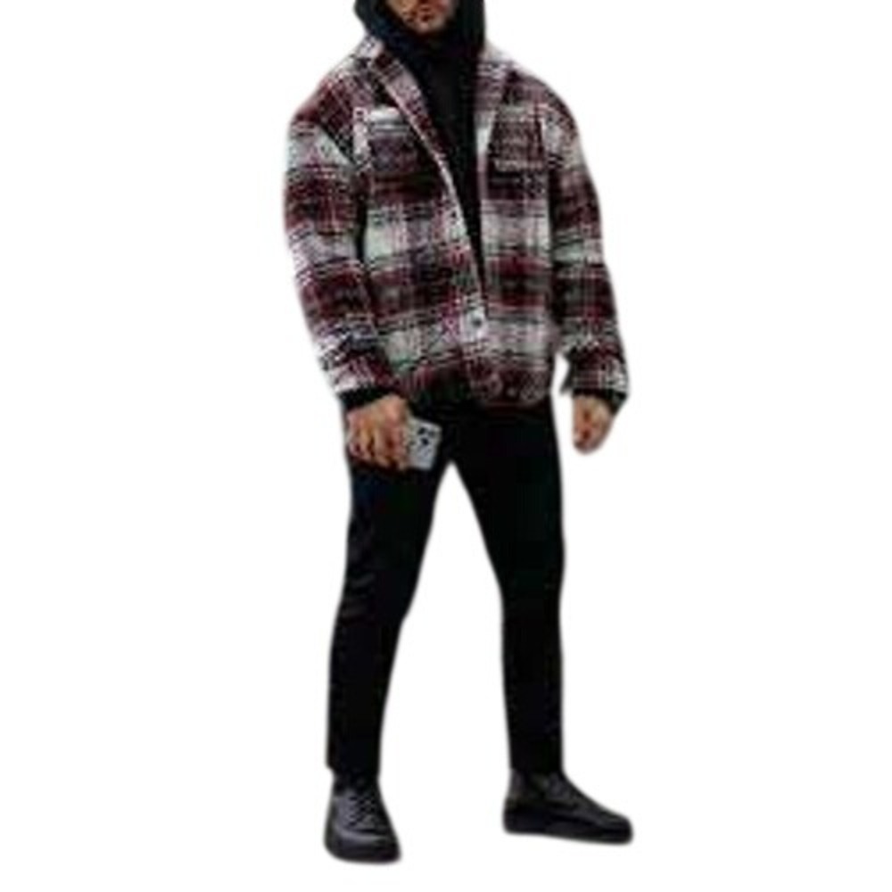 Fashion Nova‎ Men Plaid Shacket Red Black White Brushed Flannel Shirt Jacket S